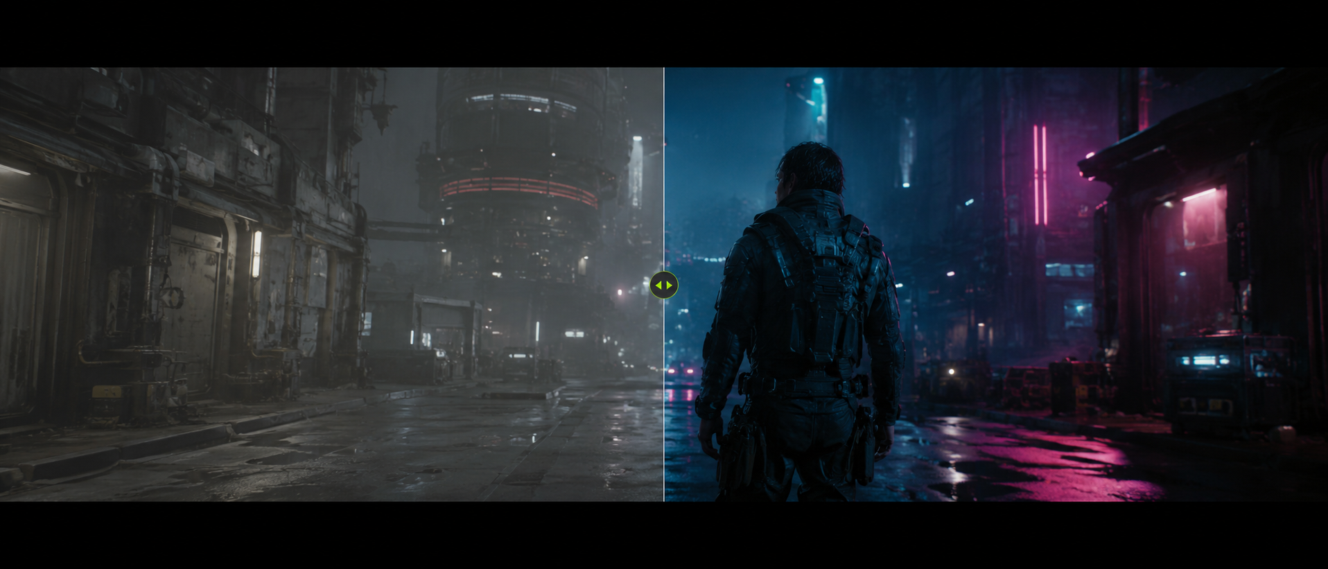 Alien Worlds cyberpunk grit before after LUT sample